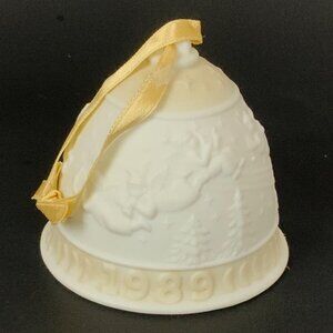 Lladro 1989 Christmas Bell Ornament Yellow White Porcelain Holiday Collectible
